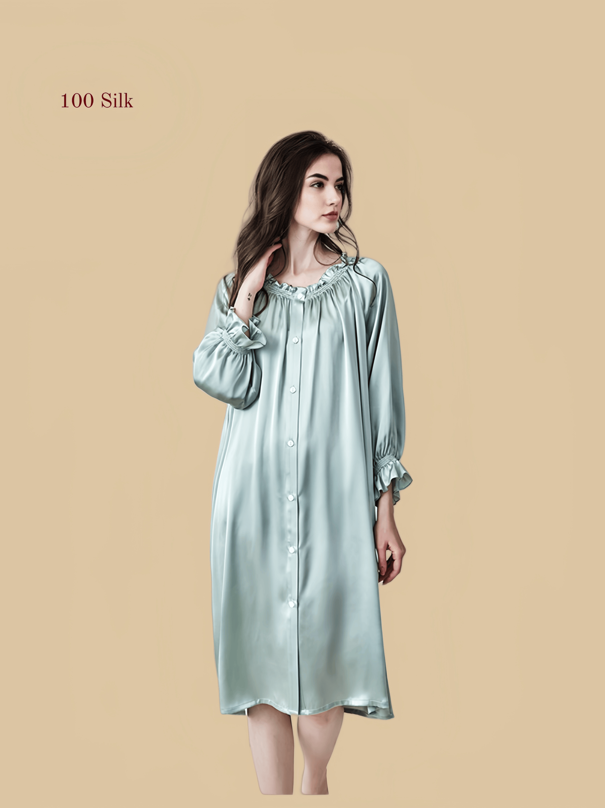 19Momme Silk Long Sleeve Nightgown