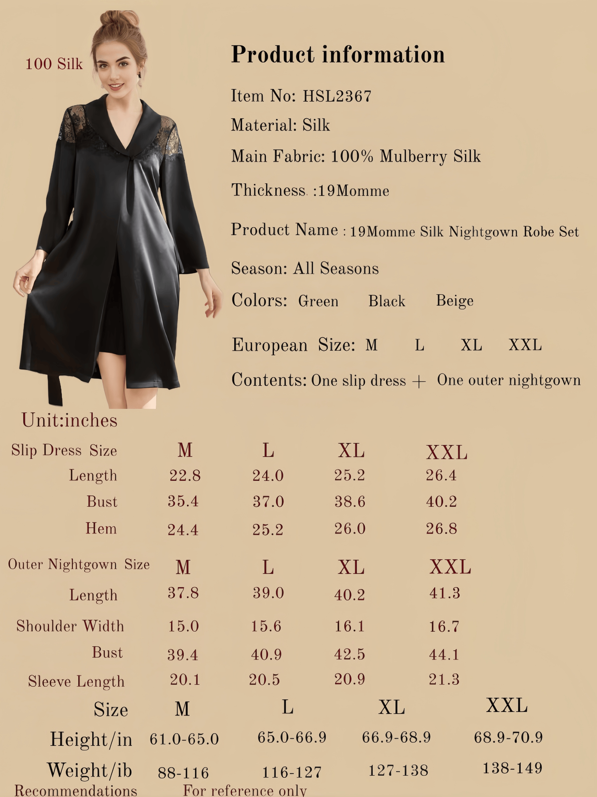 19Momme Silk Nightgown Robe Set