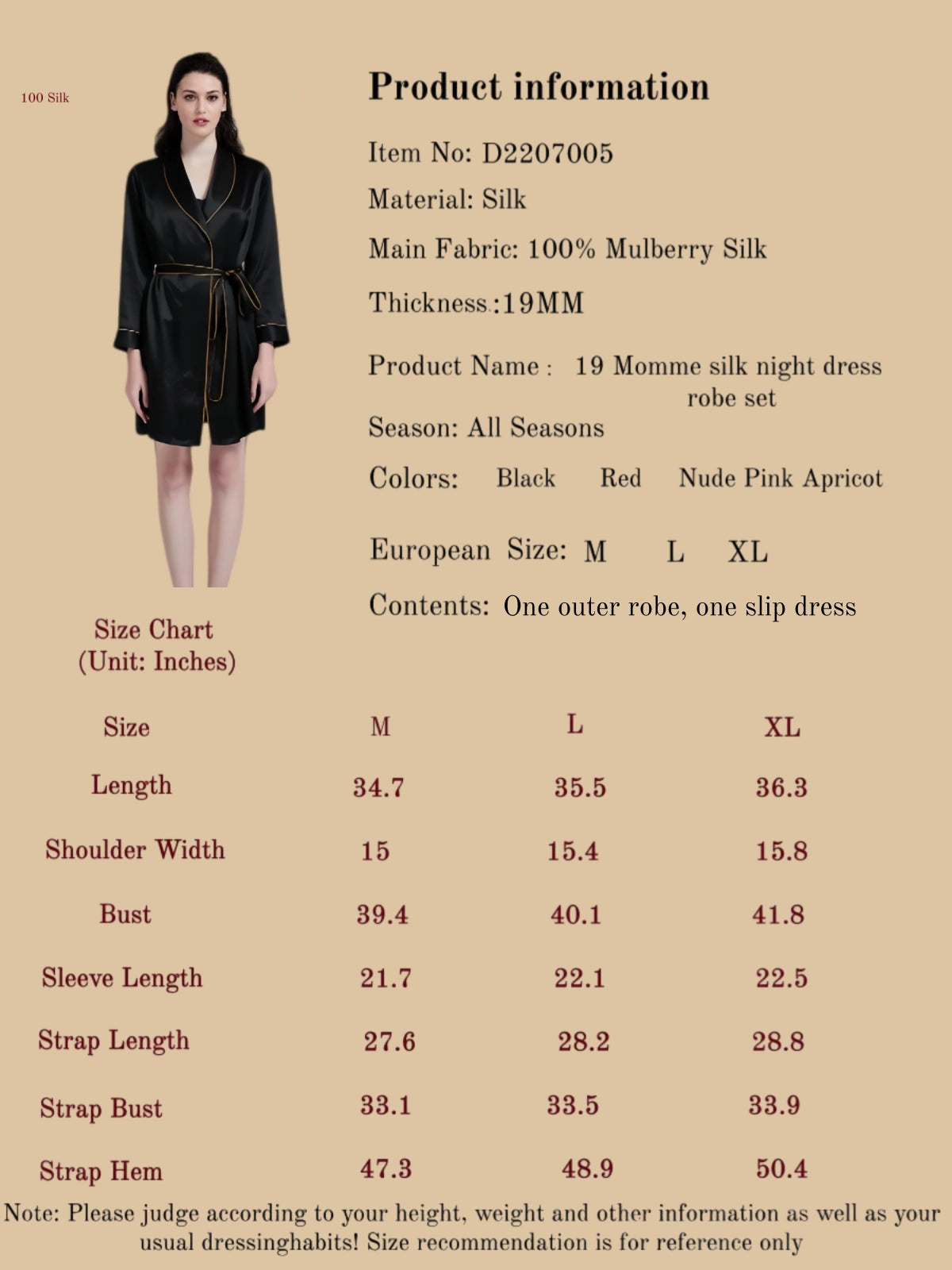 19 Momme silk night dress robe set