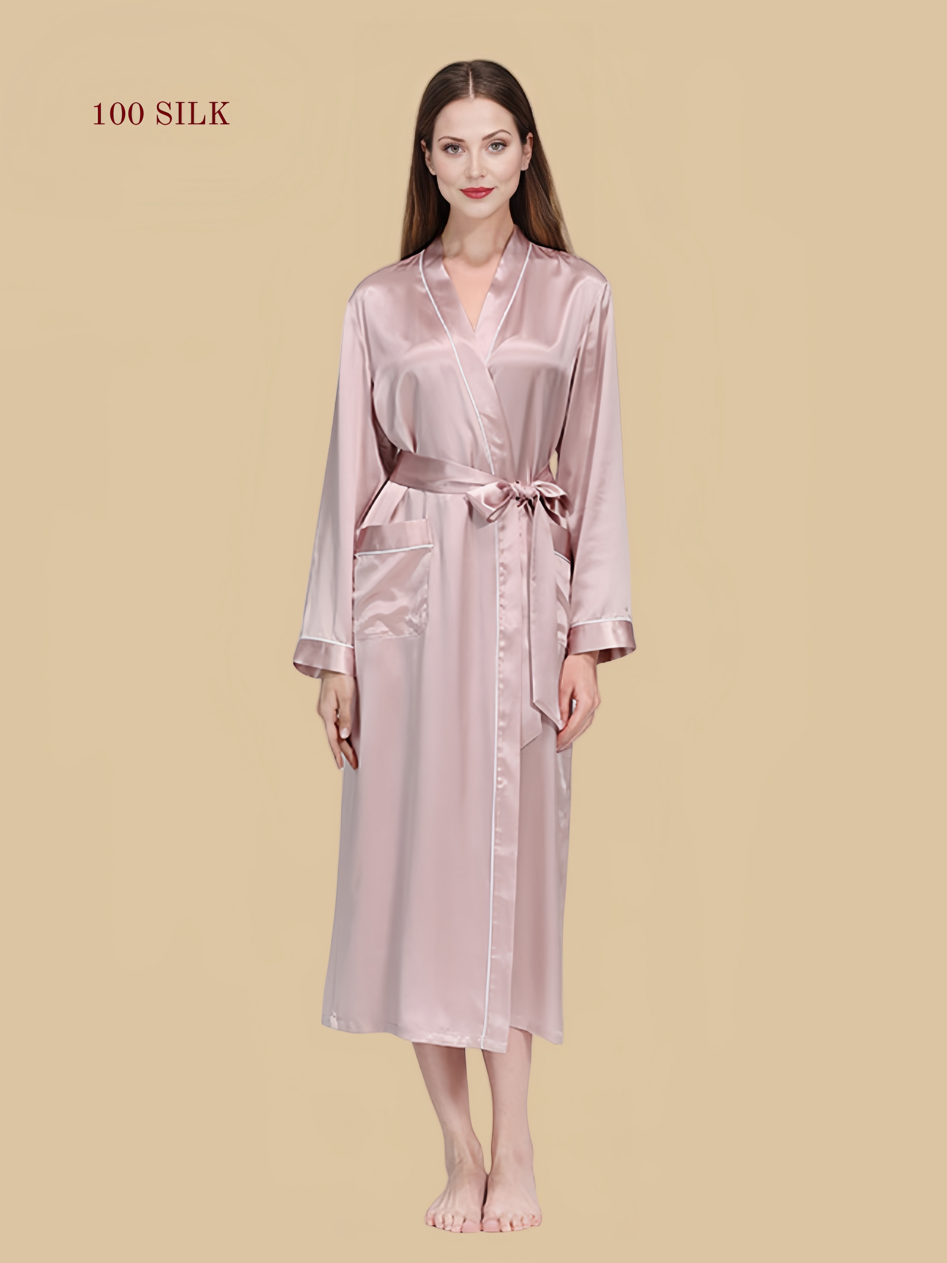 Women's long-sleeved silk nightgown