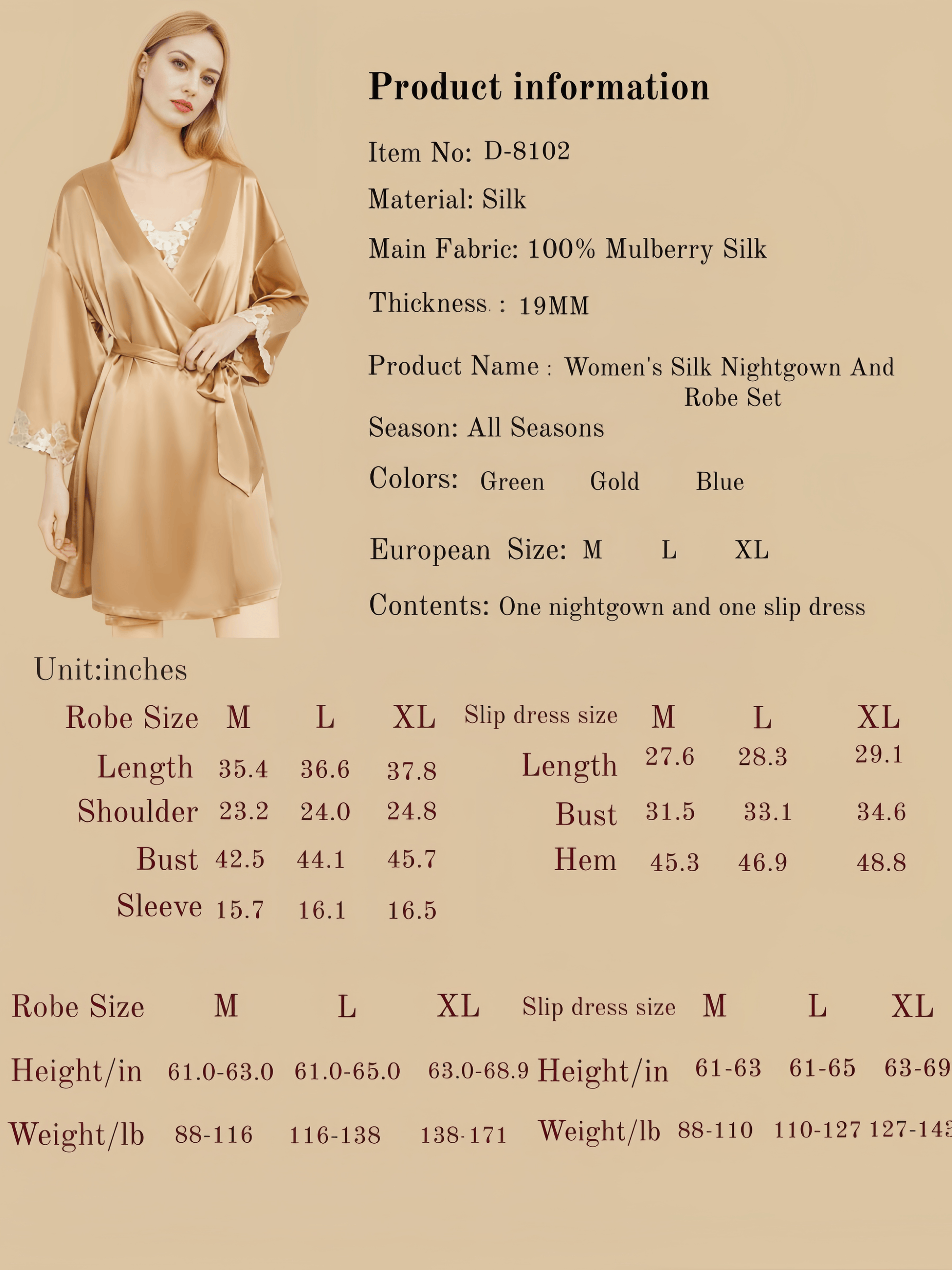Women's Silk Nightgown And Robe Set
