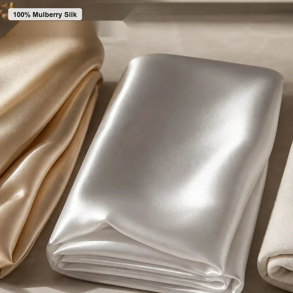 30 momme mulberry silk fabric compared with satin and cotton textures