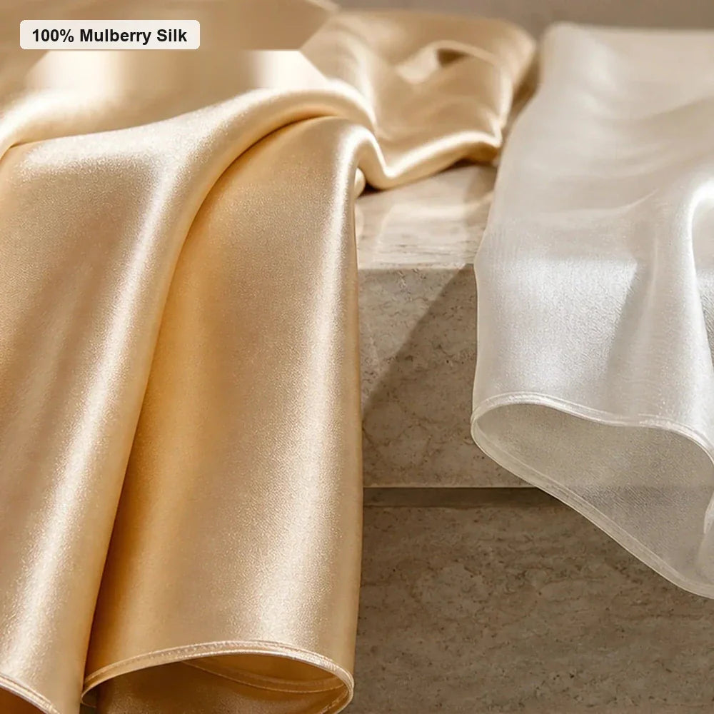 Heavyweight 30 momme silk drape compared with lighter silk-like fabric