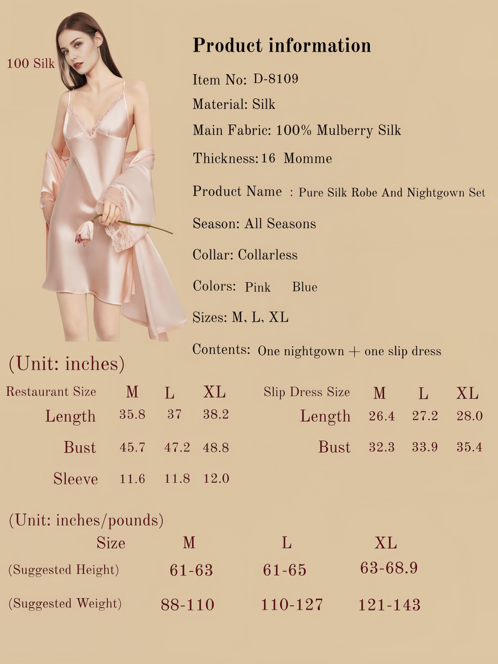 Pure Silk Robe And Nightgown Set