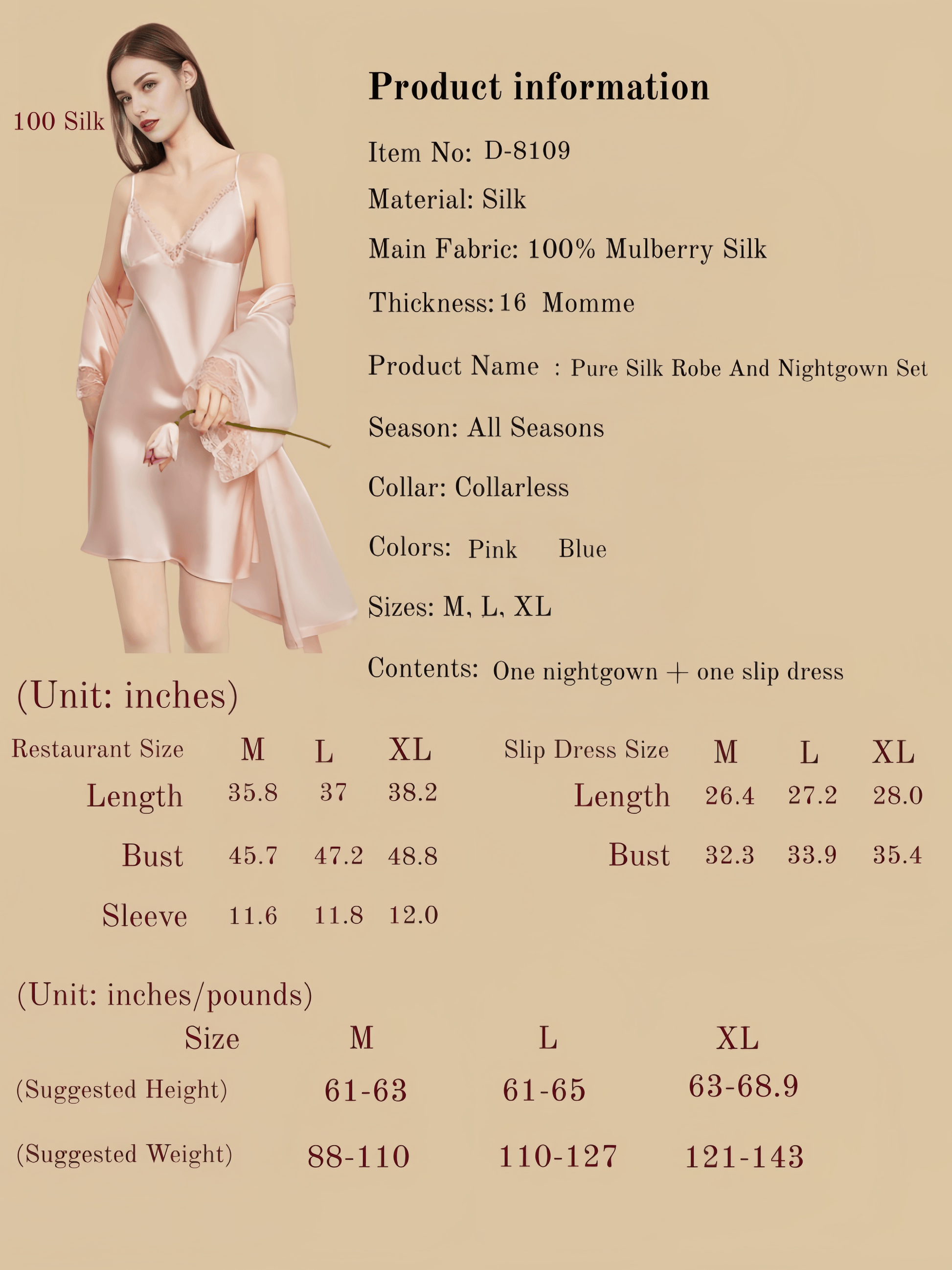 Pure Silk Robe And Nightgown Set