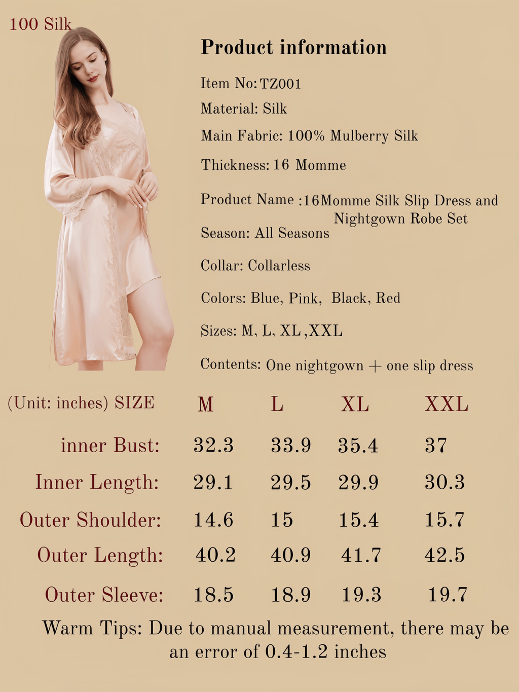 16Momme Silk Slip Dress and Nightgown Robe Set