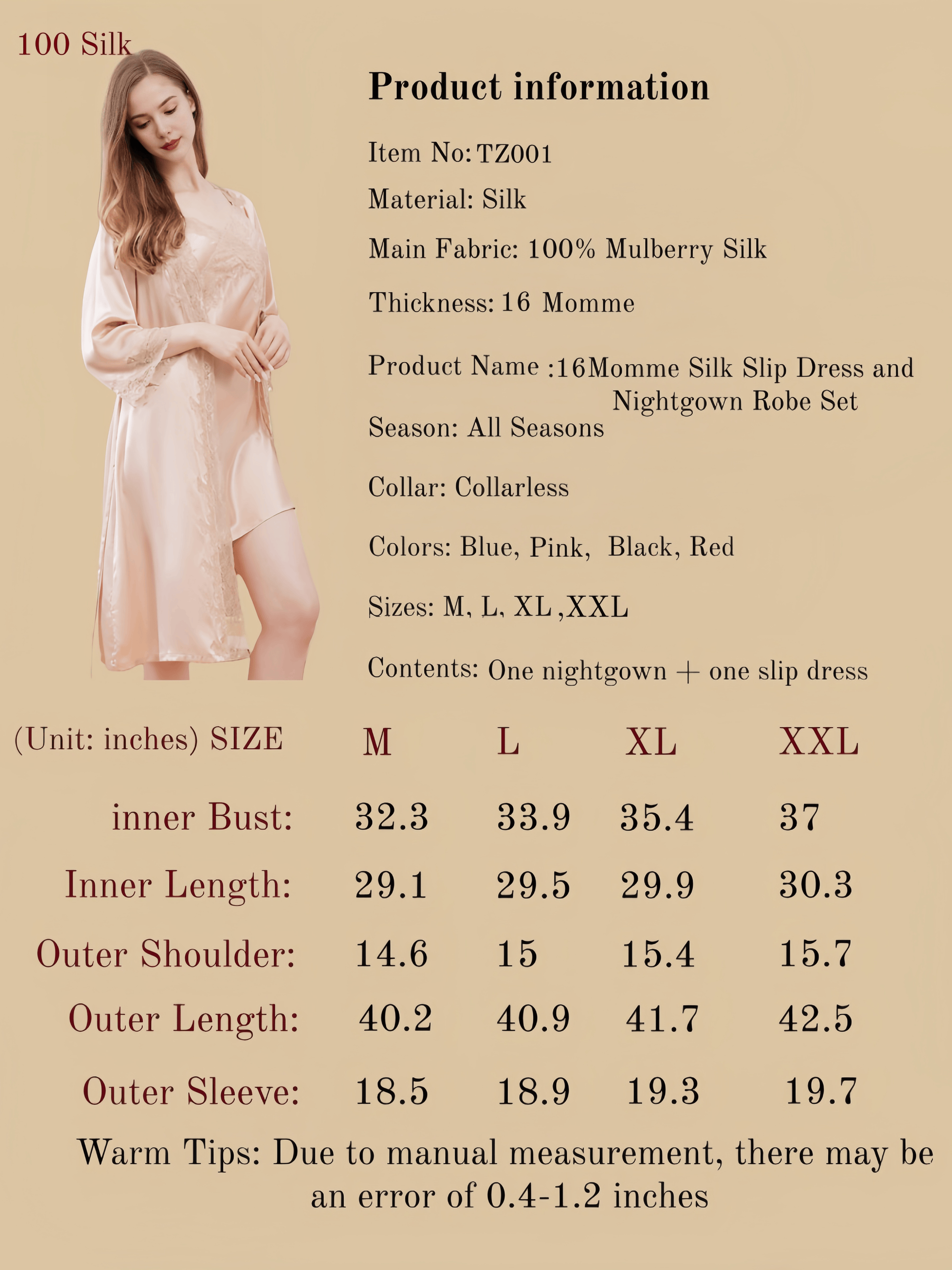 16Momme Silk Slip Dress and Nightgown Robe Set