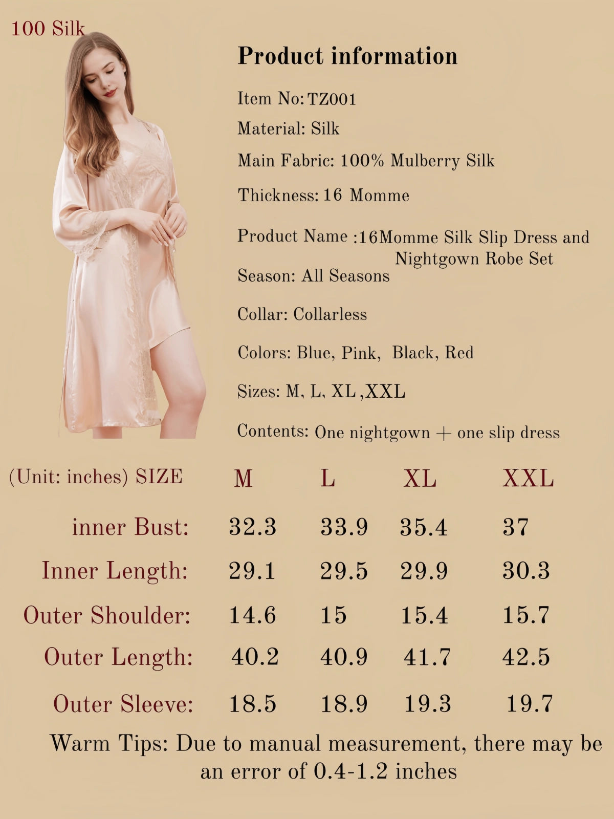 16Momme Silk Slip Dress and Nightgown Robe Set