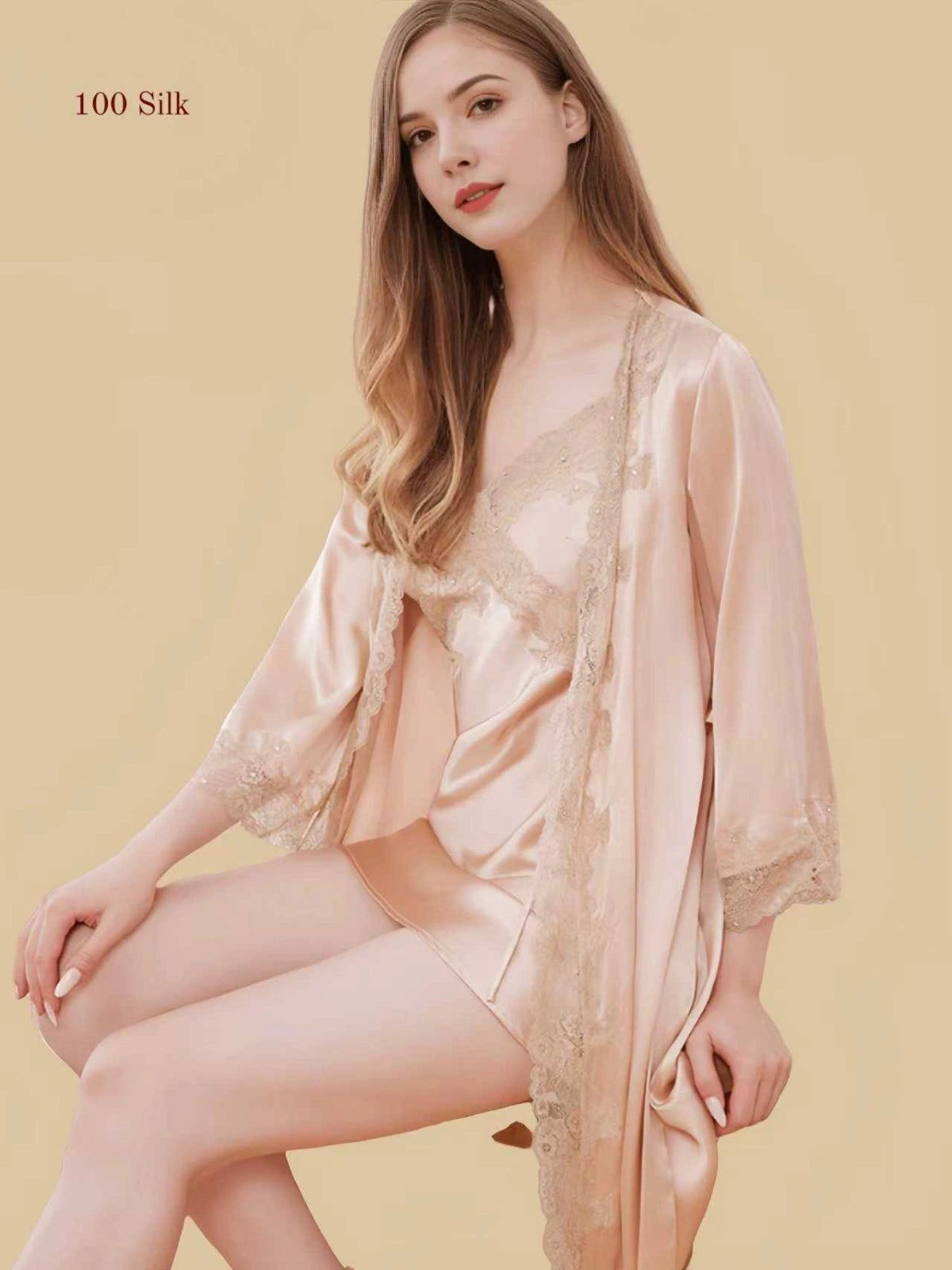 16Momme Silk Slip Dress and Nightgown Robe Set