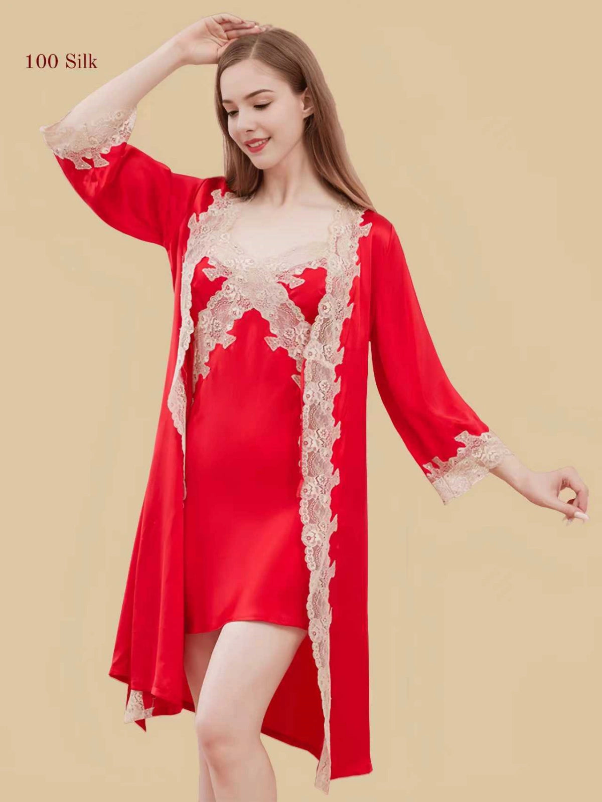 16Momme Silk Slip Dress and Nightgown Robe Set