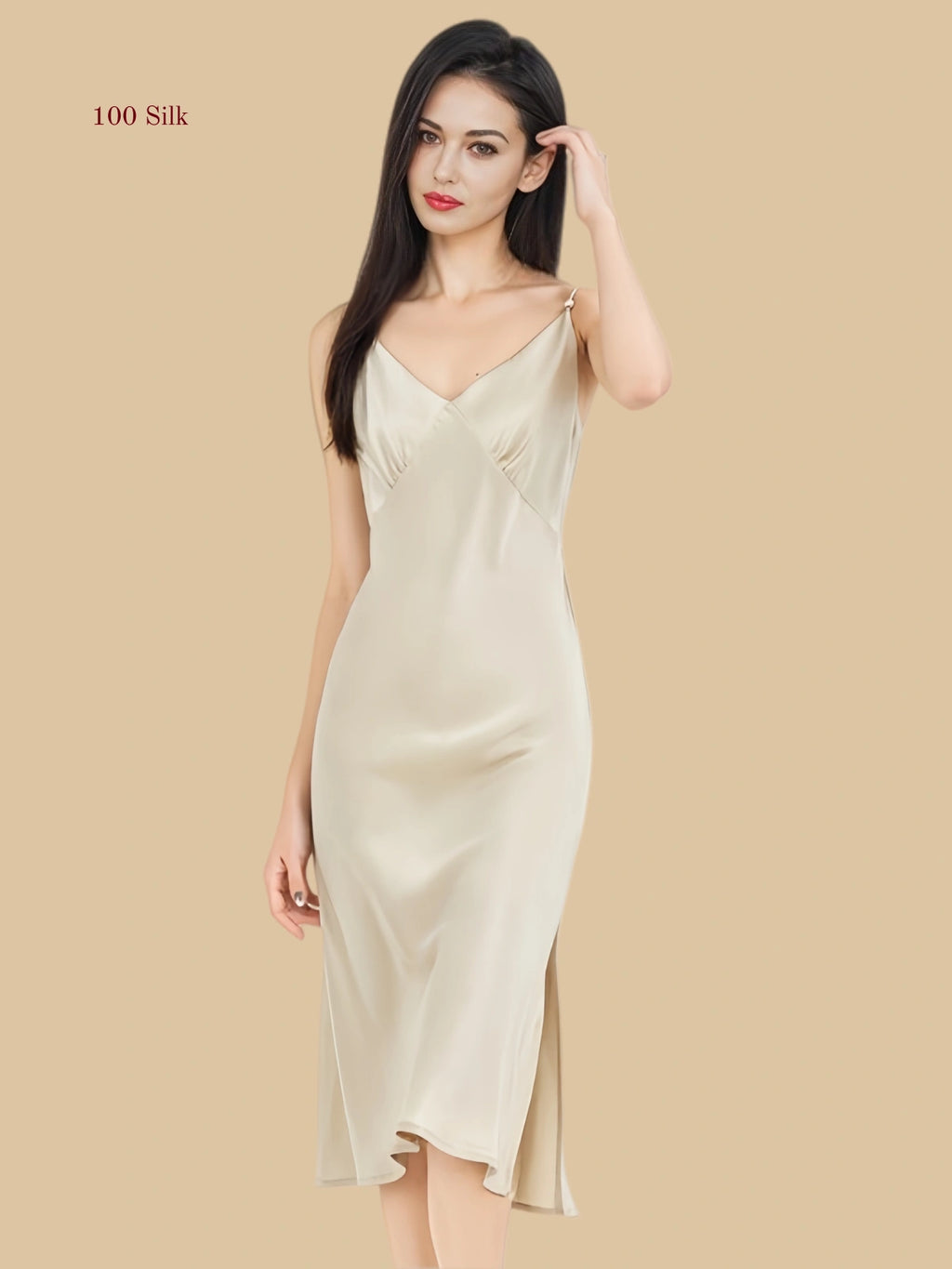 16mm silk wrap midi dress front crossover neckline