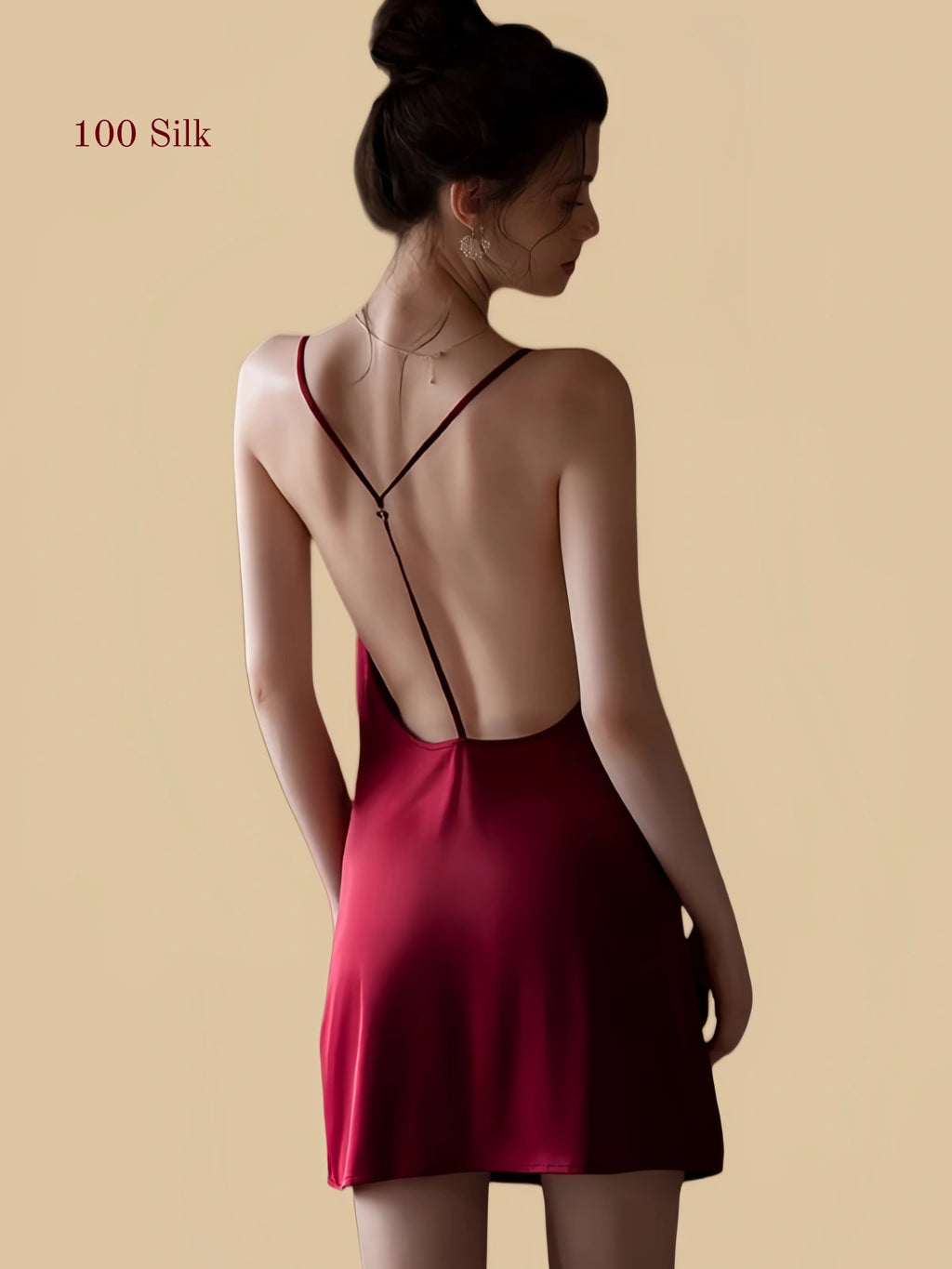Burgundy silk nightgown with Y-back and low U-back