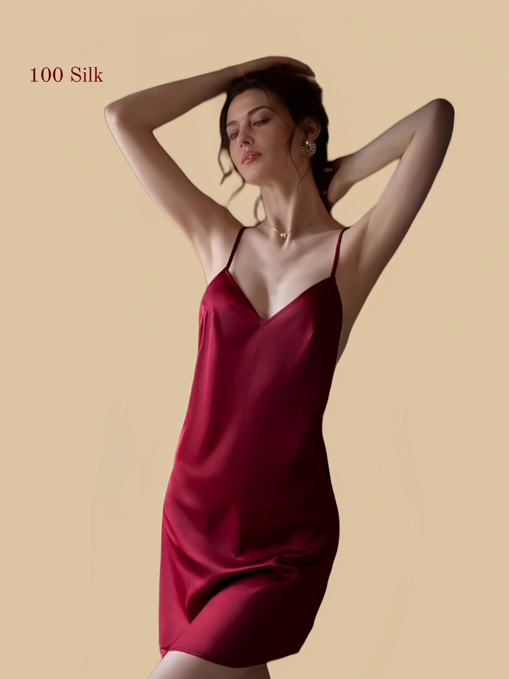 Burgundy 19 momme silk nightgown front view