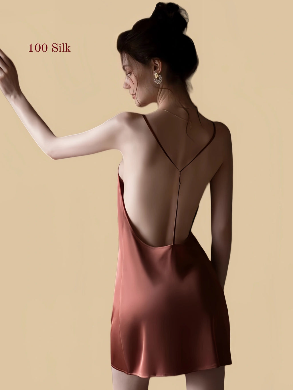 Caramel 19 momme silk nightgown front view