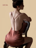 Caramel 19 momme silk nightgown front view