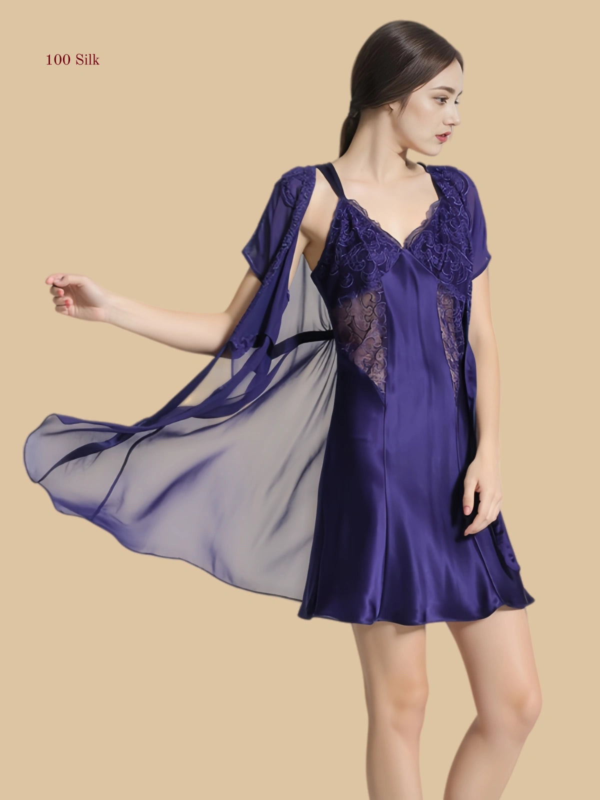 19 Momme Elegant Bathrobe Set - 100% Mulberry Silk Silk Nightgown And Robe Set | Silkgala