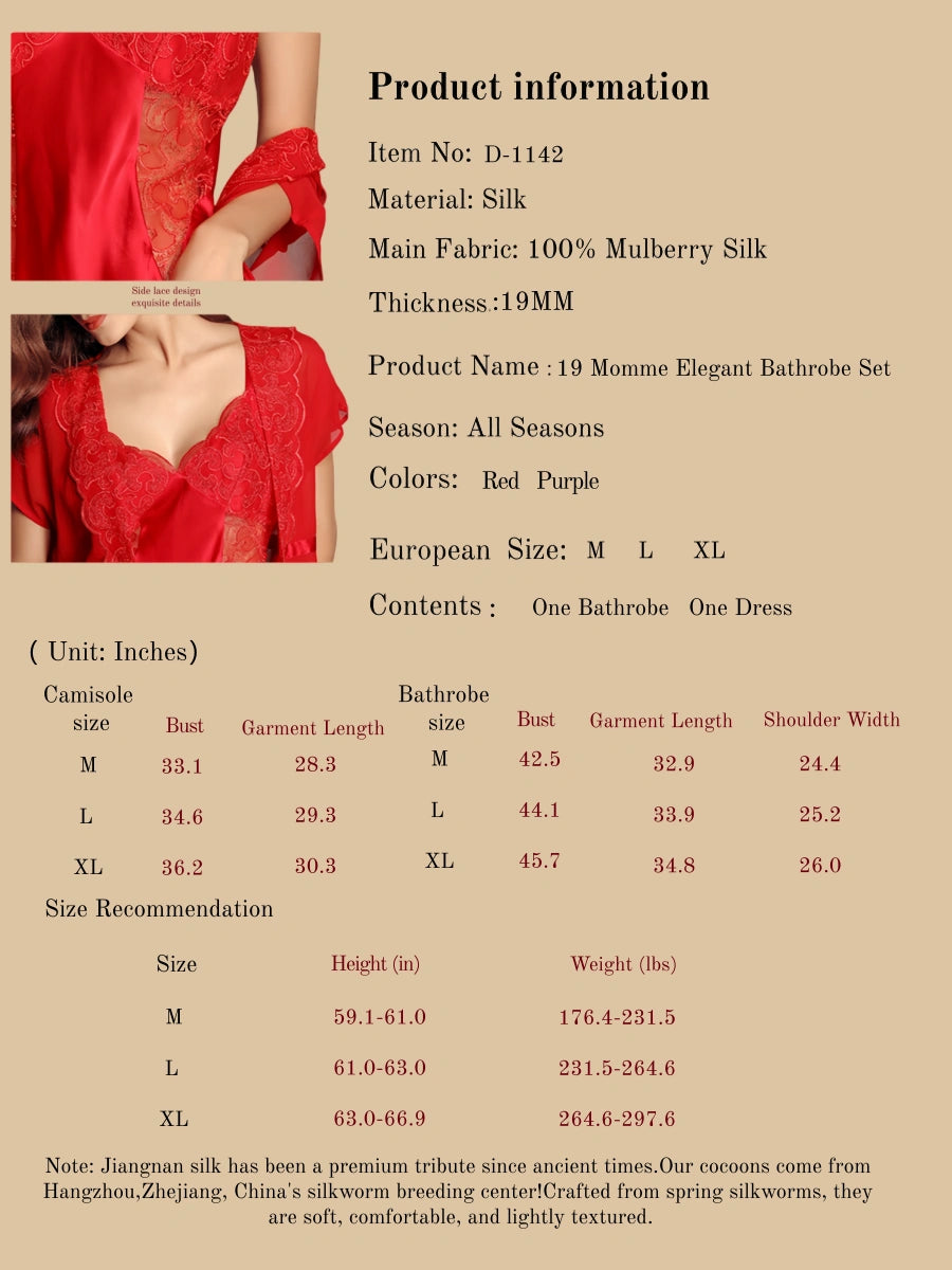 19 Momme Elegant Bathrobe Set - 100% Mulberry Silk Silk Nightgown And Robe Set | Silkgala