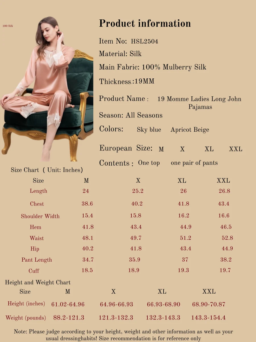 19 Momme Ladies Long John Pajamas