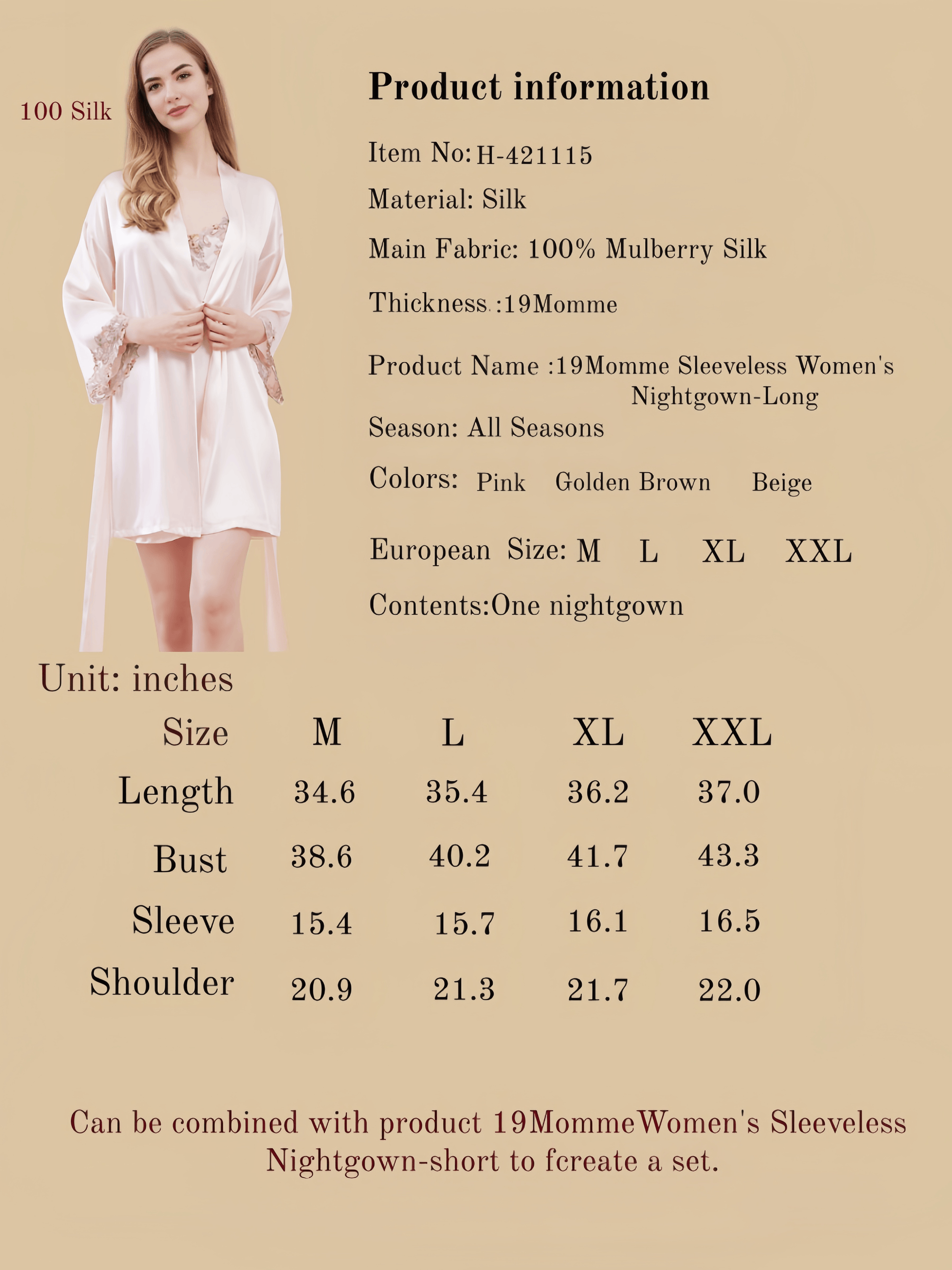 19Momme Nightgown Women Silk-Short