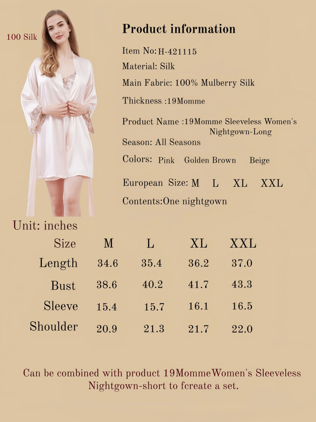 19Momme Nightgown Women Silk-Short