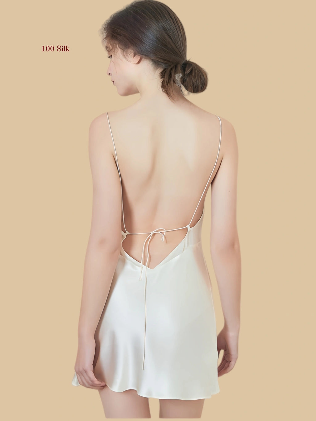 off-white 19mm silk slip front view with slim straps and clean V-shaped upper line