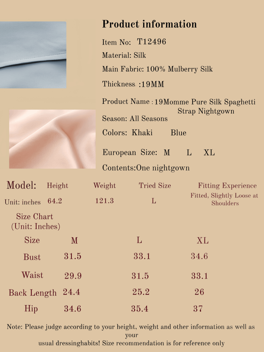 19Momme Pure Silk Spaghetti Strap Nightgown