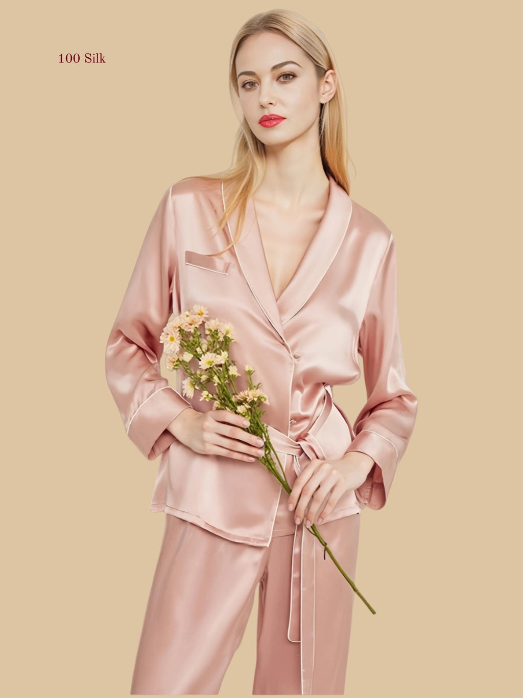 19 Momme Silk Long Sleeve  Button Up Pajama Set