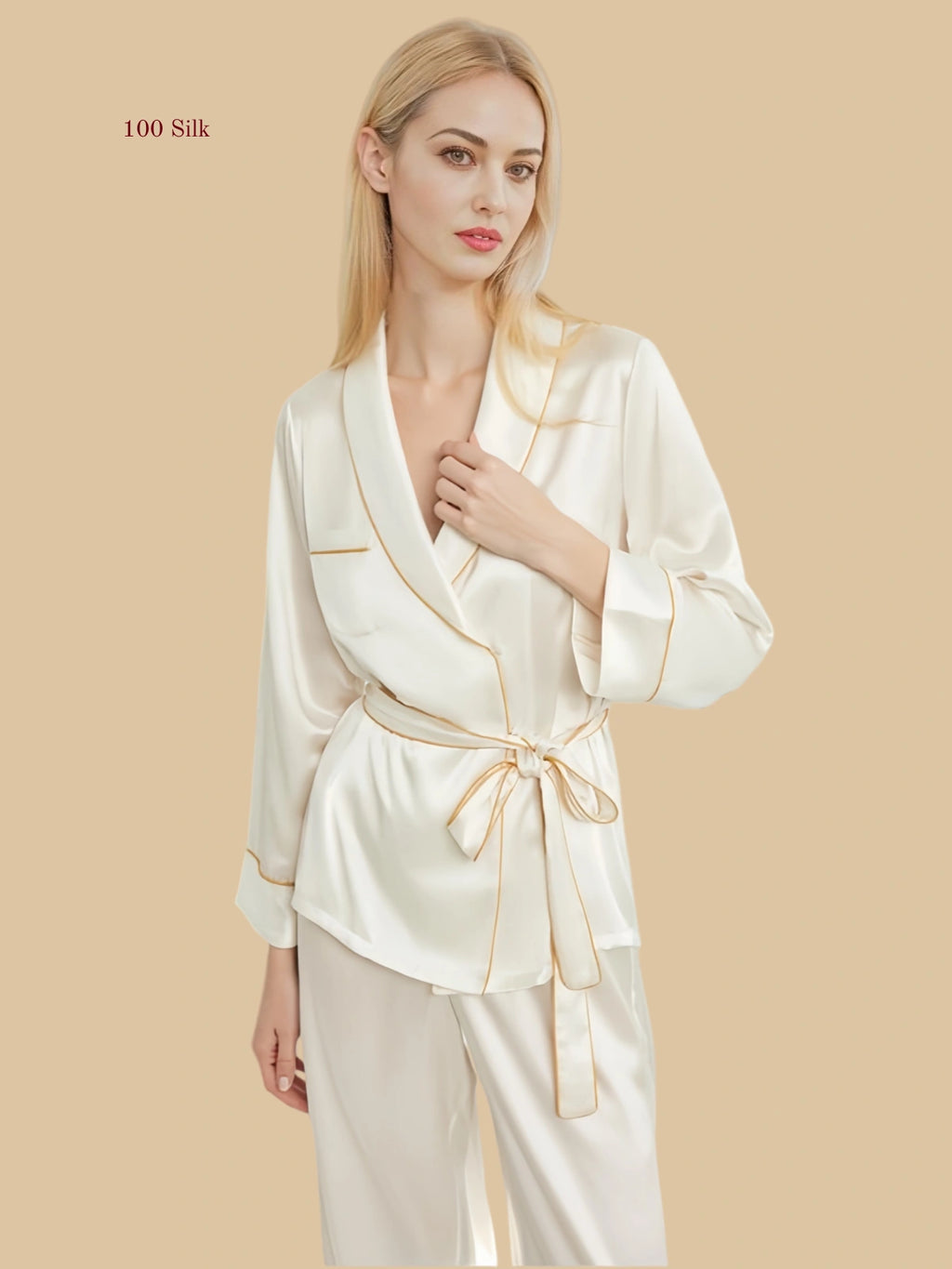 19 Momme Silk Long Sleeve  Button Up Pajama Set