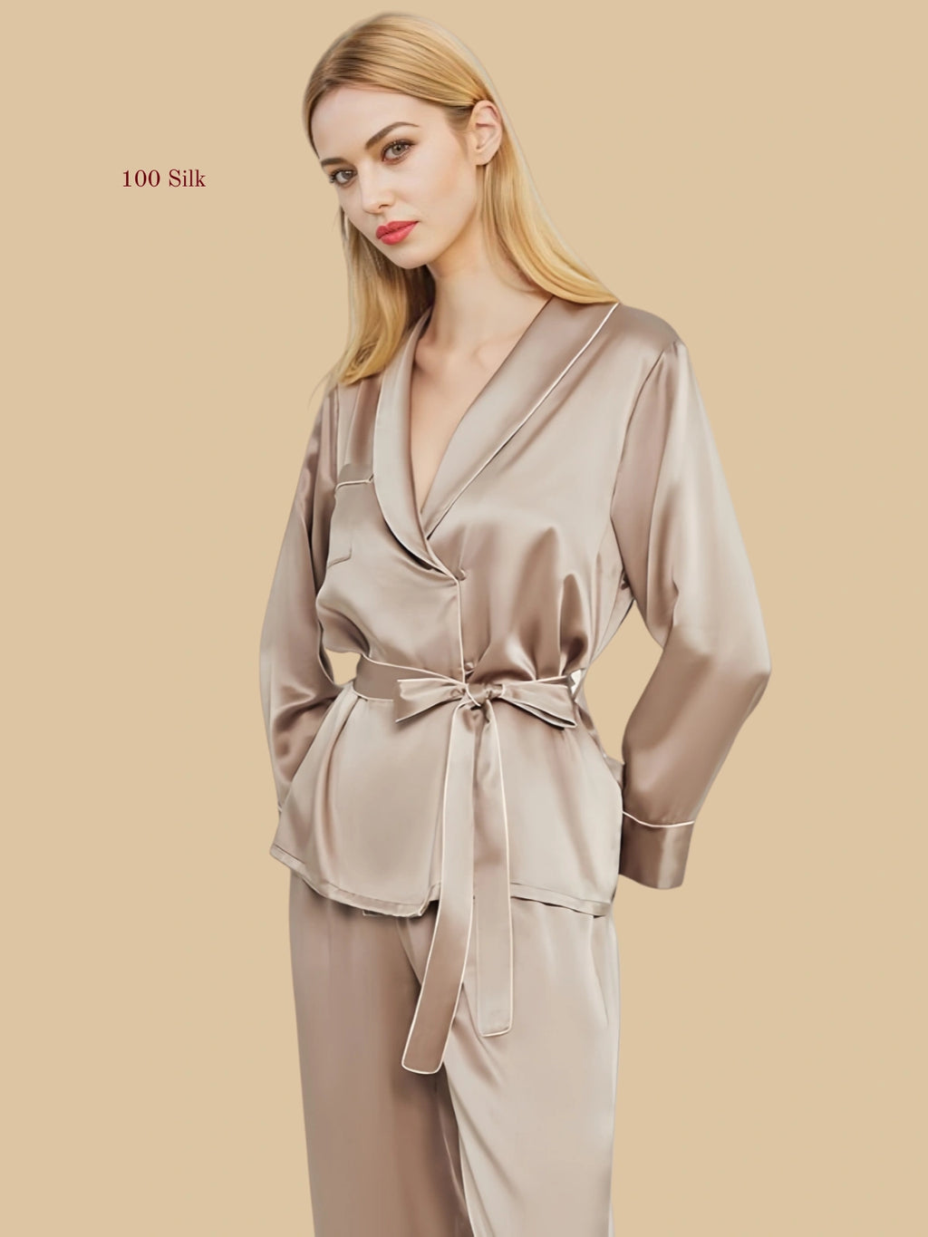 19 Momme Silk Long Sleeve  Button Up Pajama Set