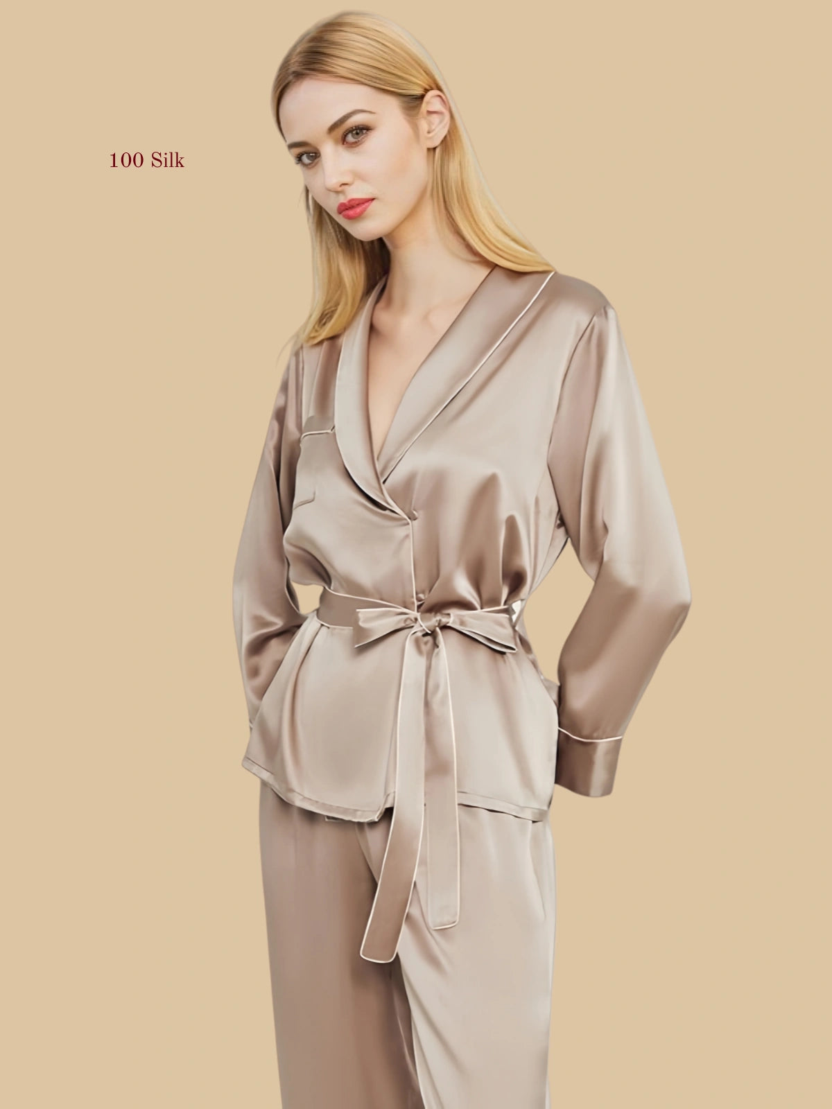 19 Momme Silk Long Sleeve  Button Up Pajama Set