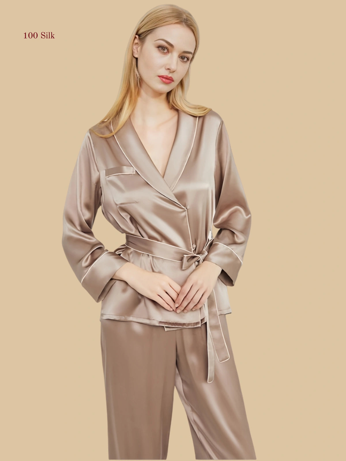 19 Momme Silk Long Sleeve  Button Up Pajama Set