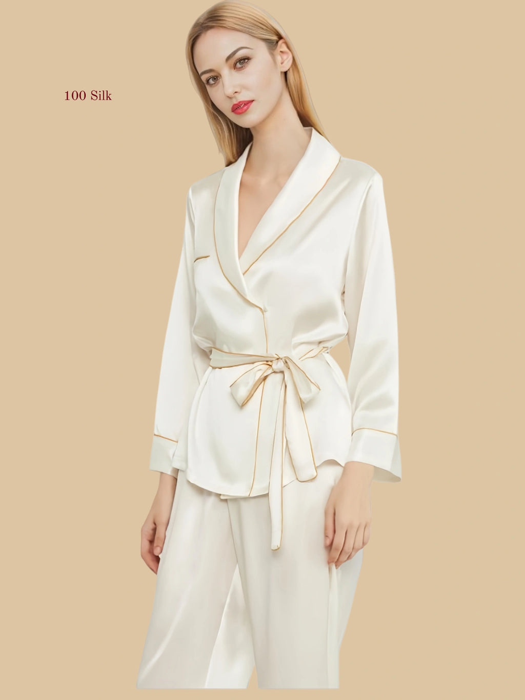 19 Momme Silk Long Sleeve  Button Up Pajama Set