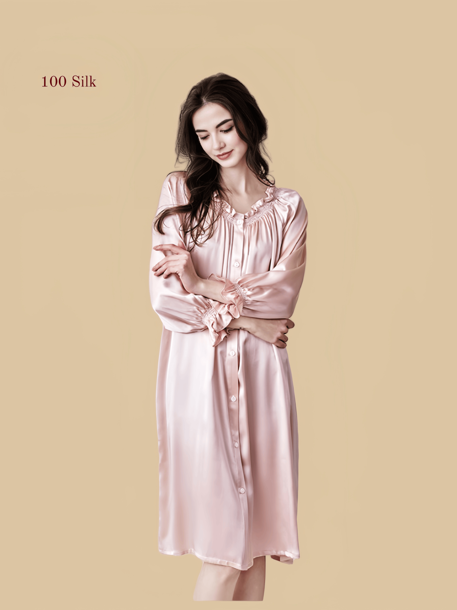 19Momme Silk Long Sleeve Nightgown