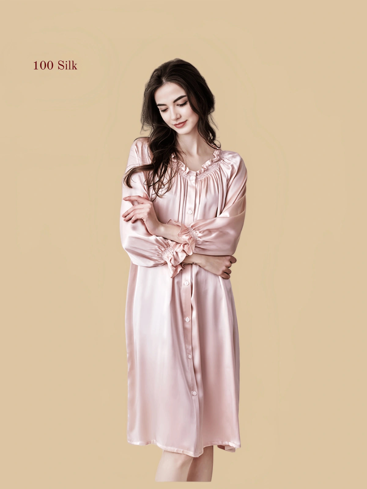 19Momme Silk Long Sleeve Nightgown