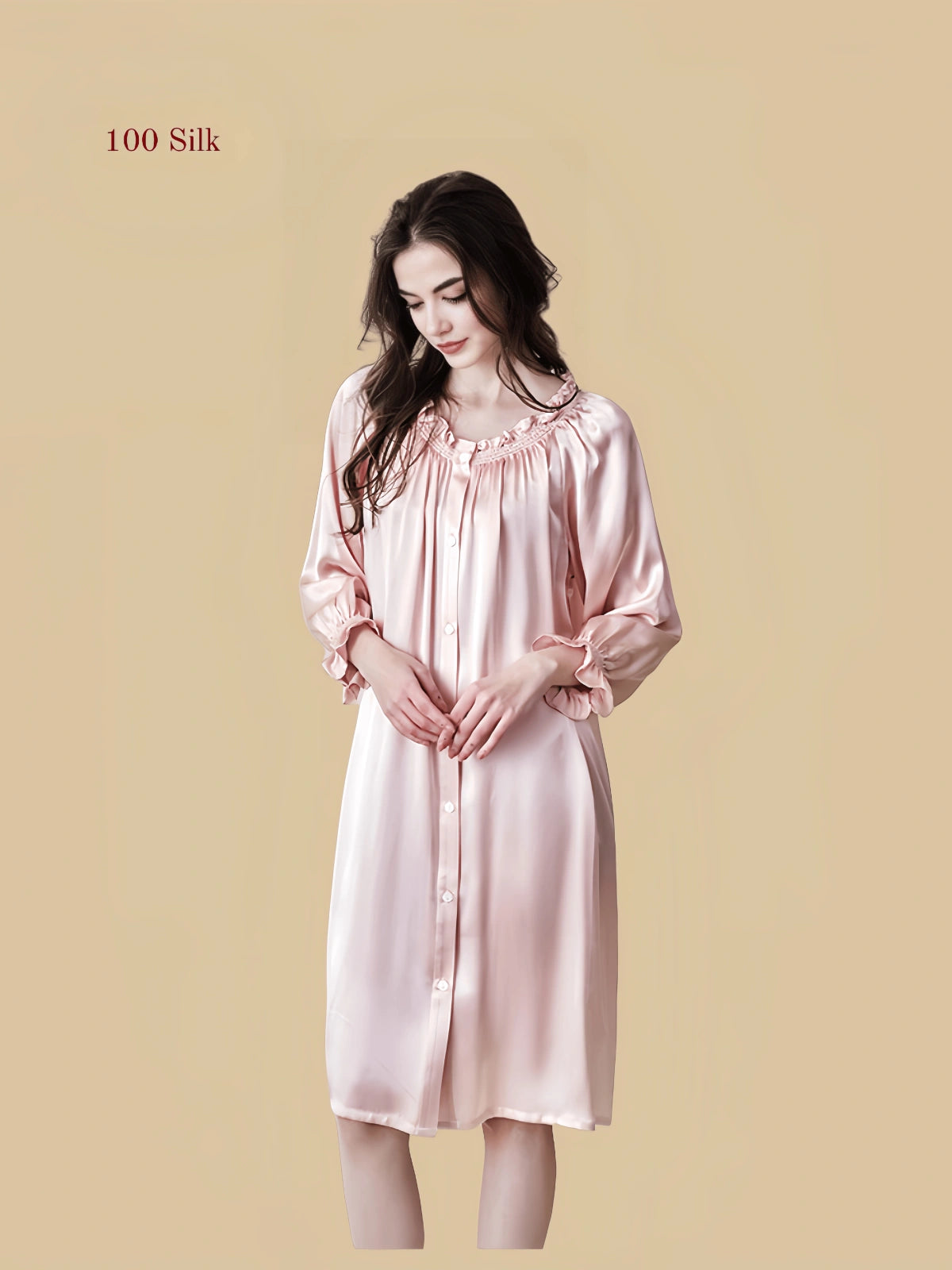 19Momme Silk Long Sleeve Nightgown
