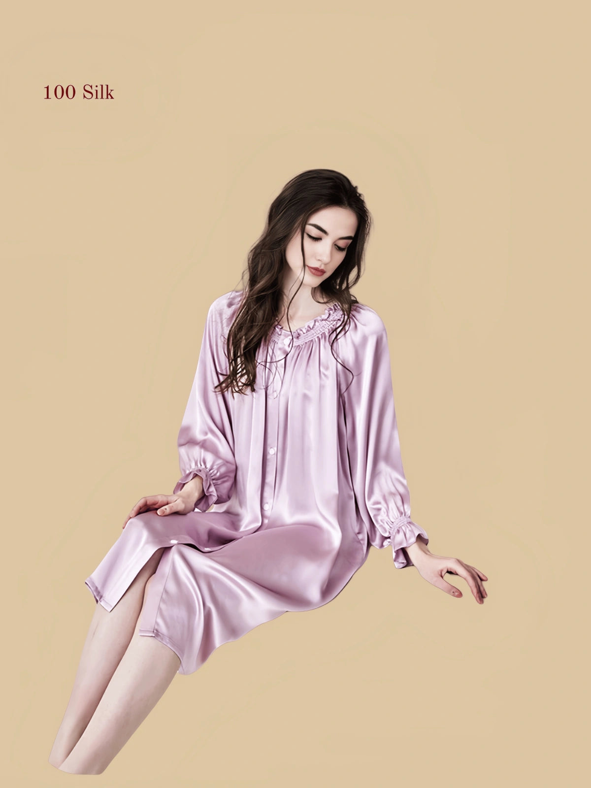 19Momme Silk Long Sleeve Nightgown