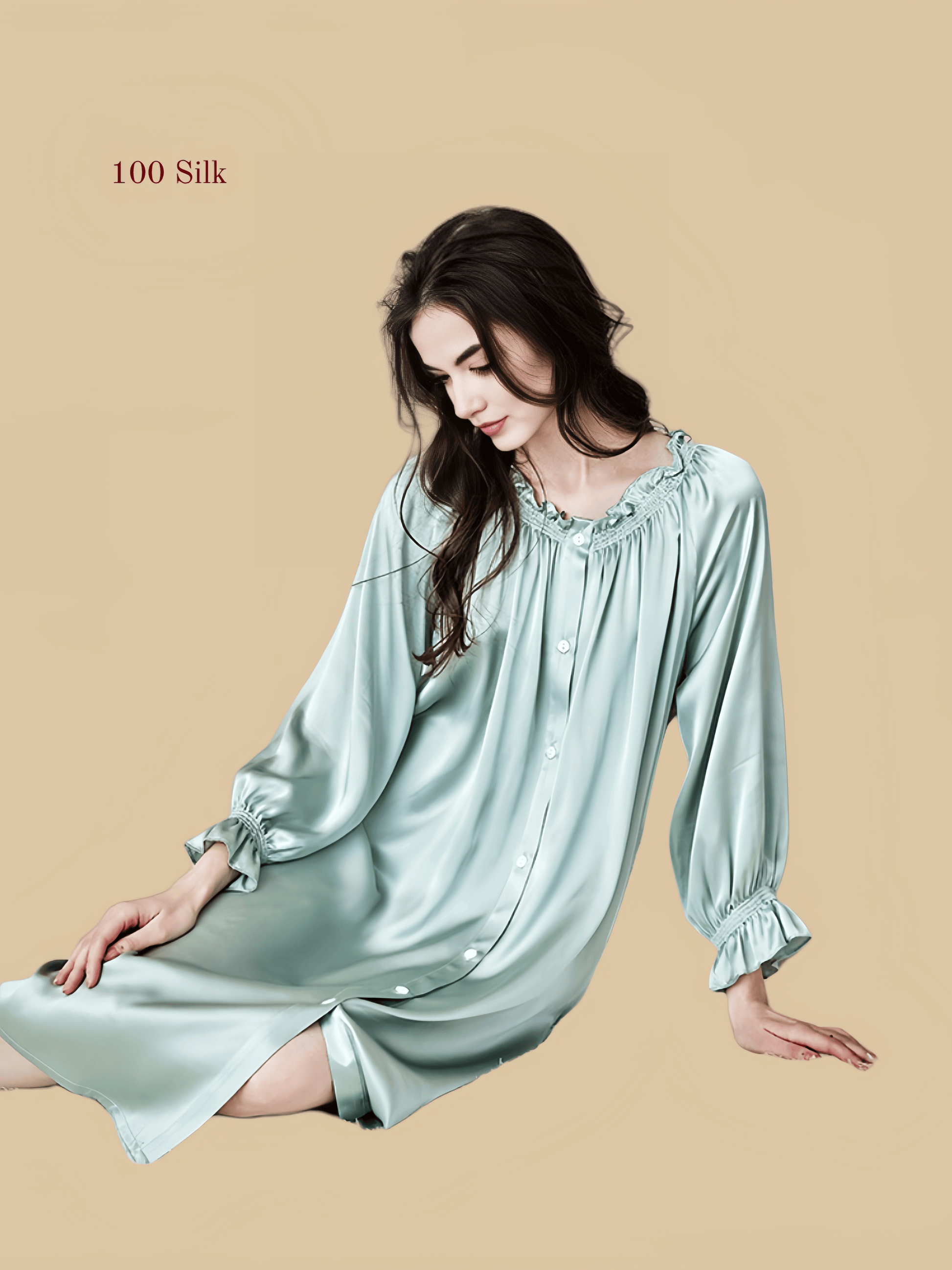 19Momme Silk Long Sleeve Nightgown