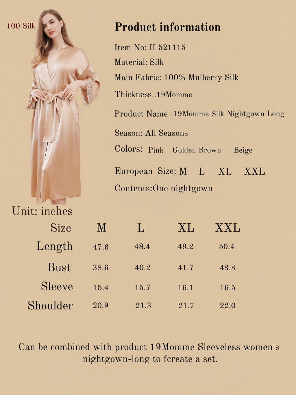 19Momme Silk Nightgown Long