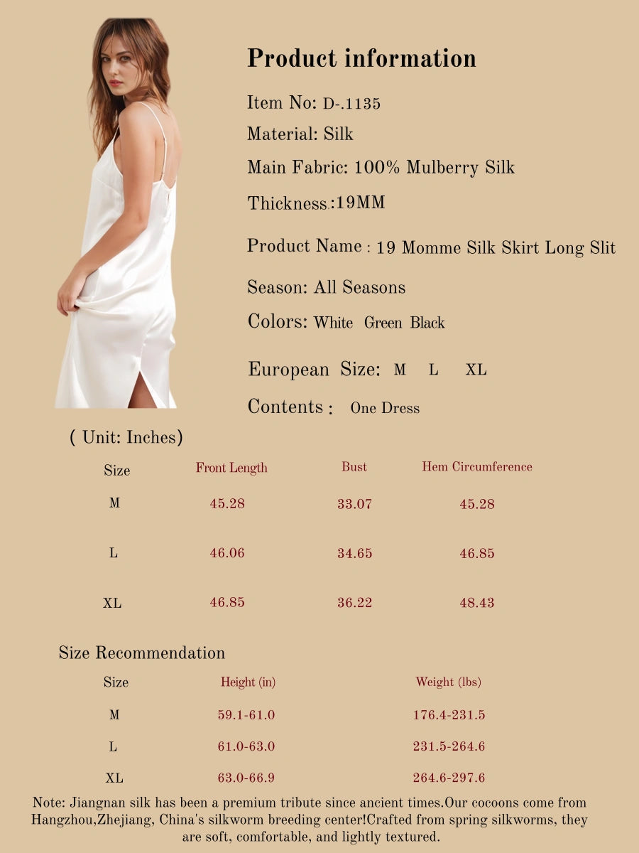 19 Momme Silk Skirt Long Slit - 100% Mulberry Silk Silk Nightgown And Robe Set | Silkgala