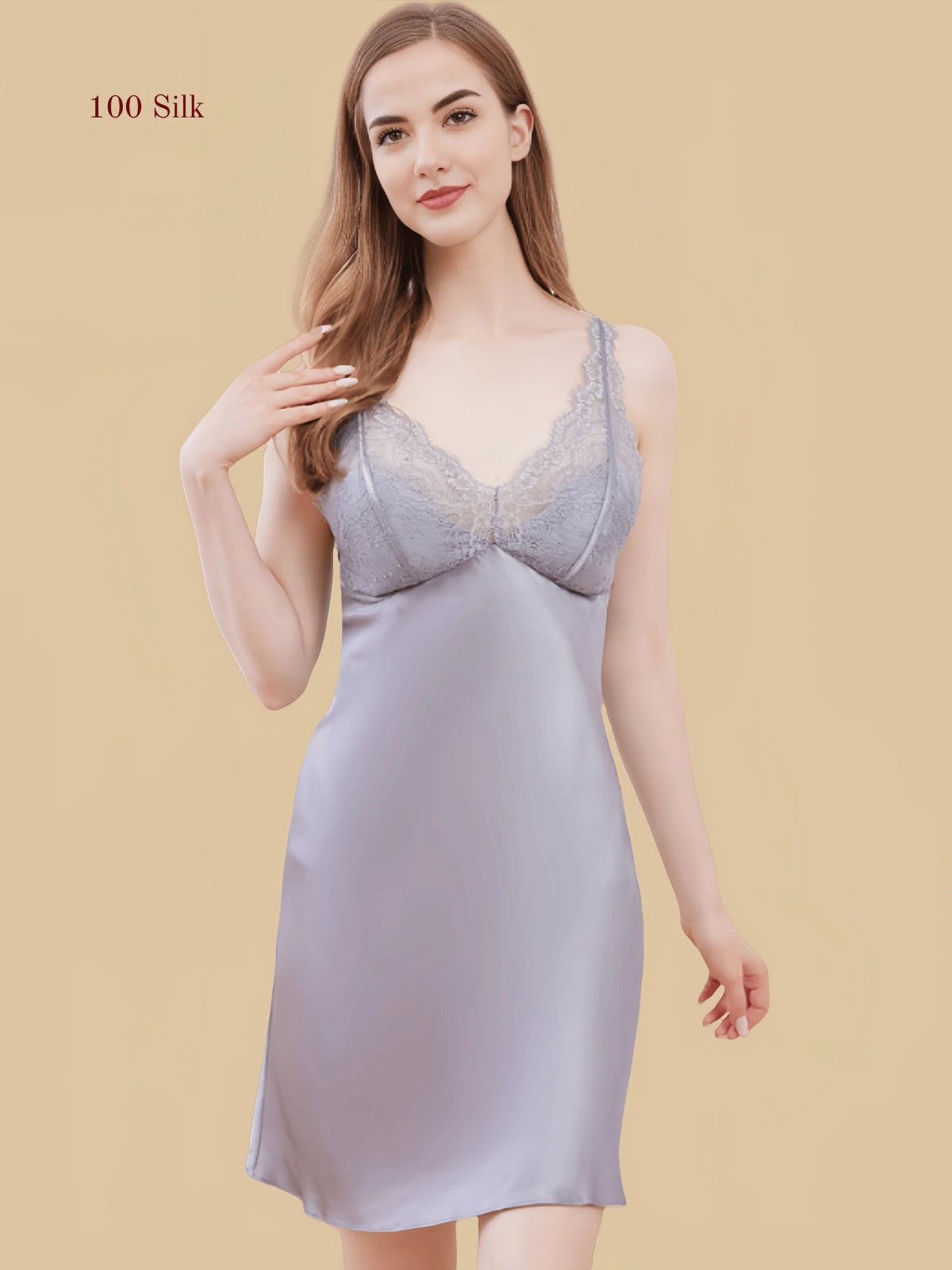 19Momme Silk Sleeveless Nightgowns With Bra Pads