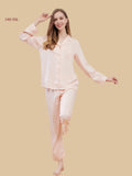 Pink silk button-up pajama set two-piece with bold leopard print front