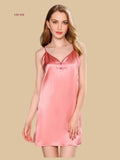 19mm pink silk V-neck dress with front knot detail front view