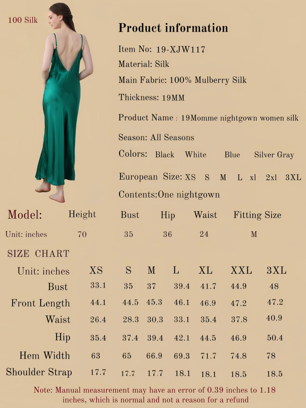 19Momme Nightgown Women Silk