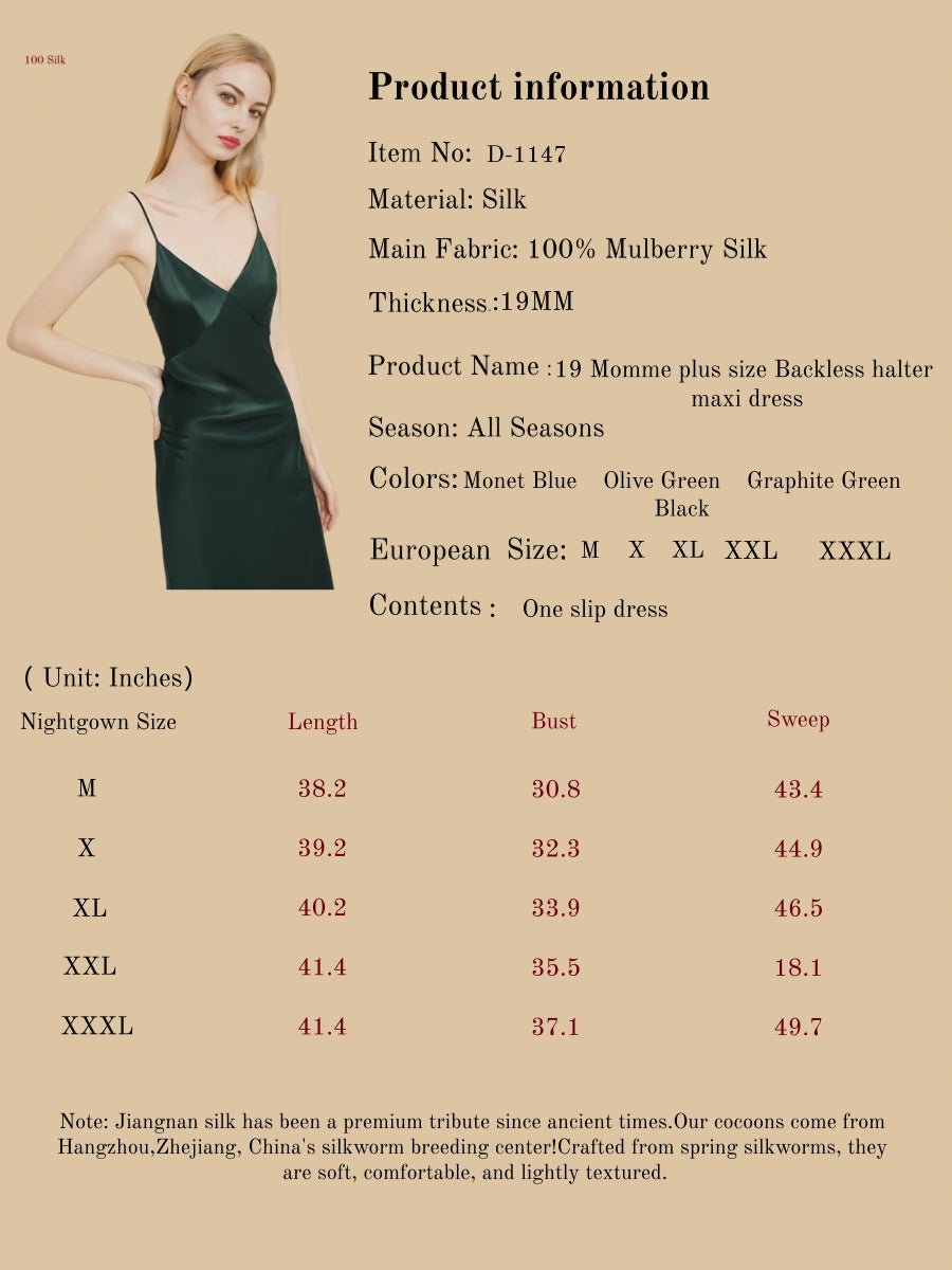 19 Momme Plus Size Backless Halter Maxi Dress