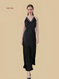 black 19mm silk maxi dress with padded bust and cross back front”