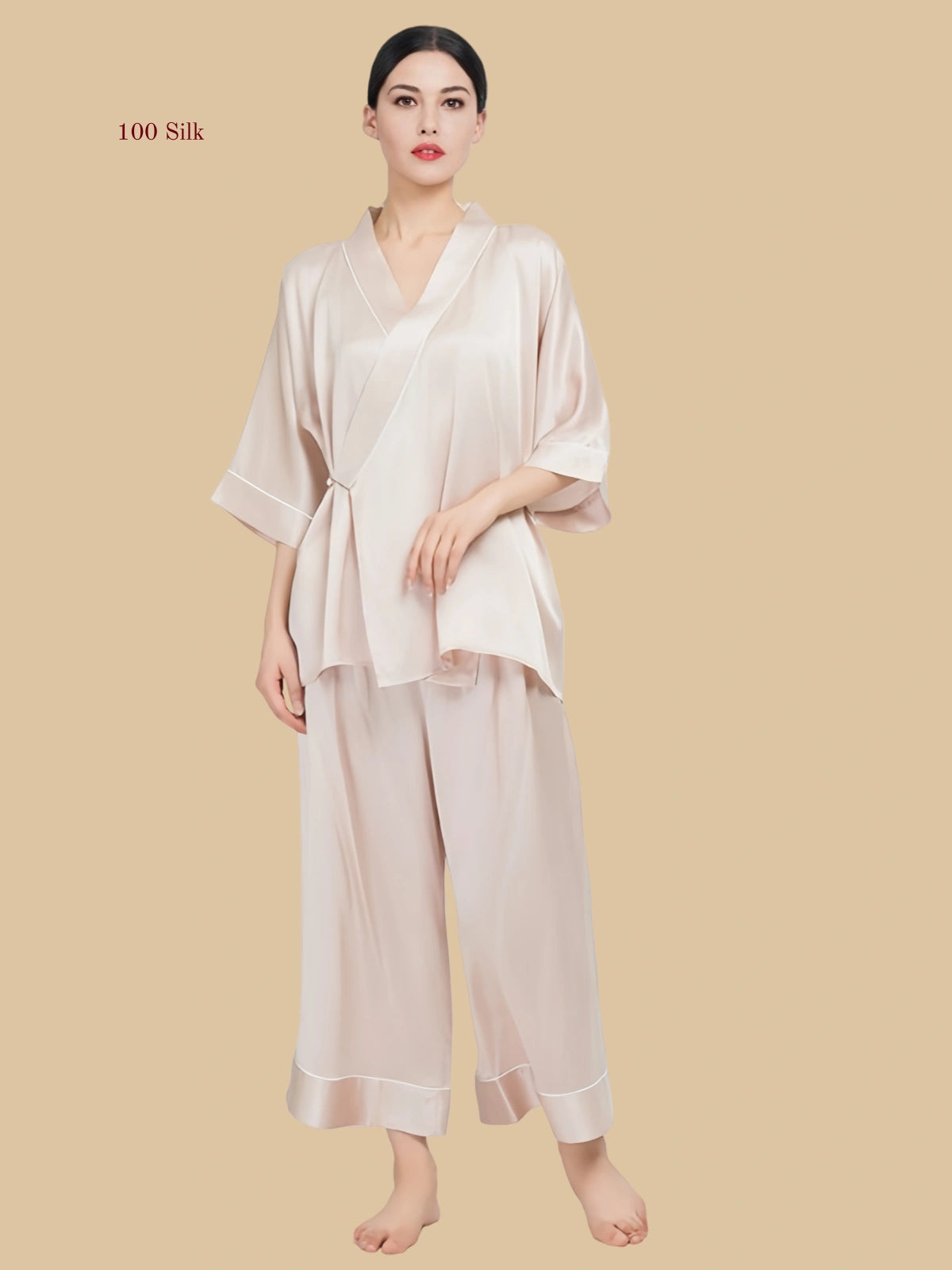Main Collection Image: Silkgala 19mm minimalist silk 3/4 sleeve pajama set in  Pink