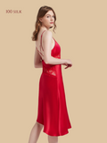 side view of silk nightgown with lace inset at waist