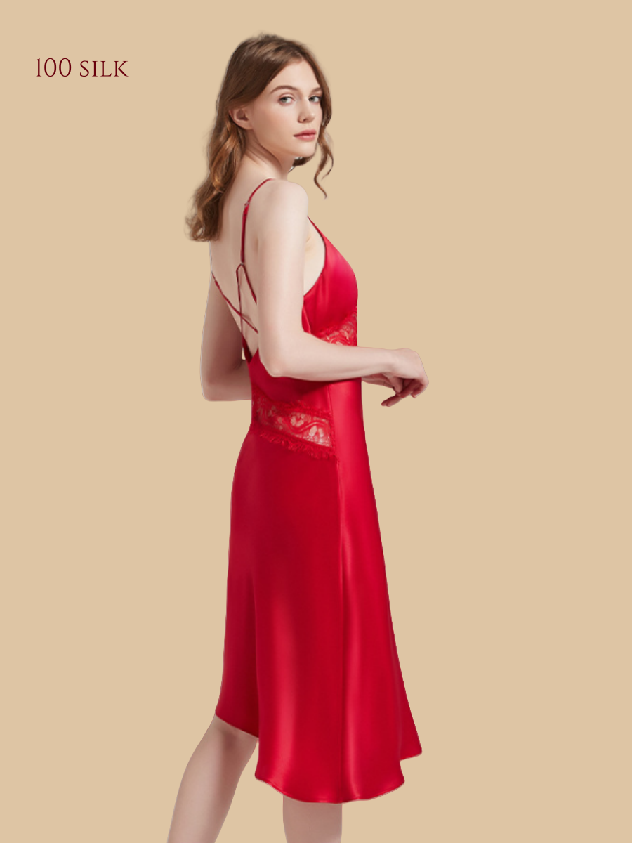 19 Momme Ladies Silk Nightgowns Backless Sexy Suspender Dress - Silkgala