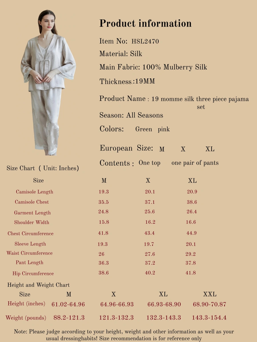 19 Momme Silk Three Piece Pajama Set