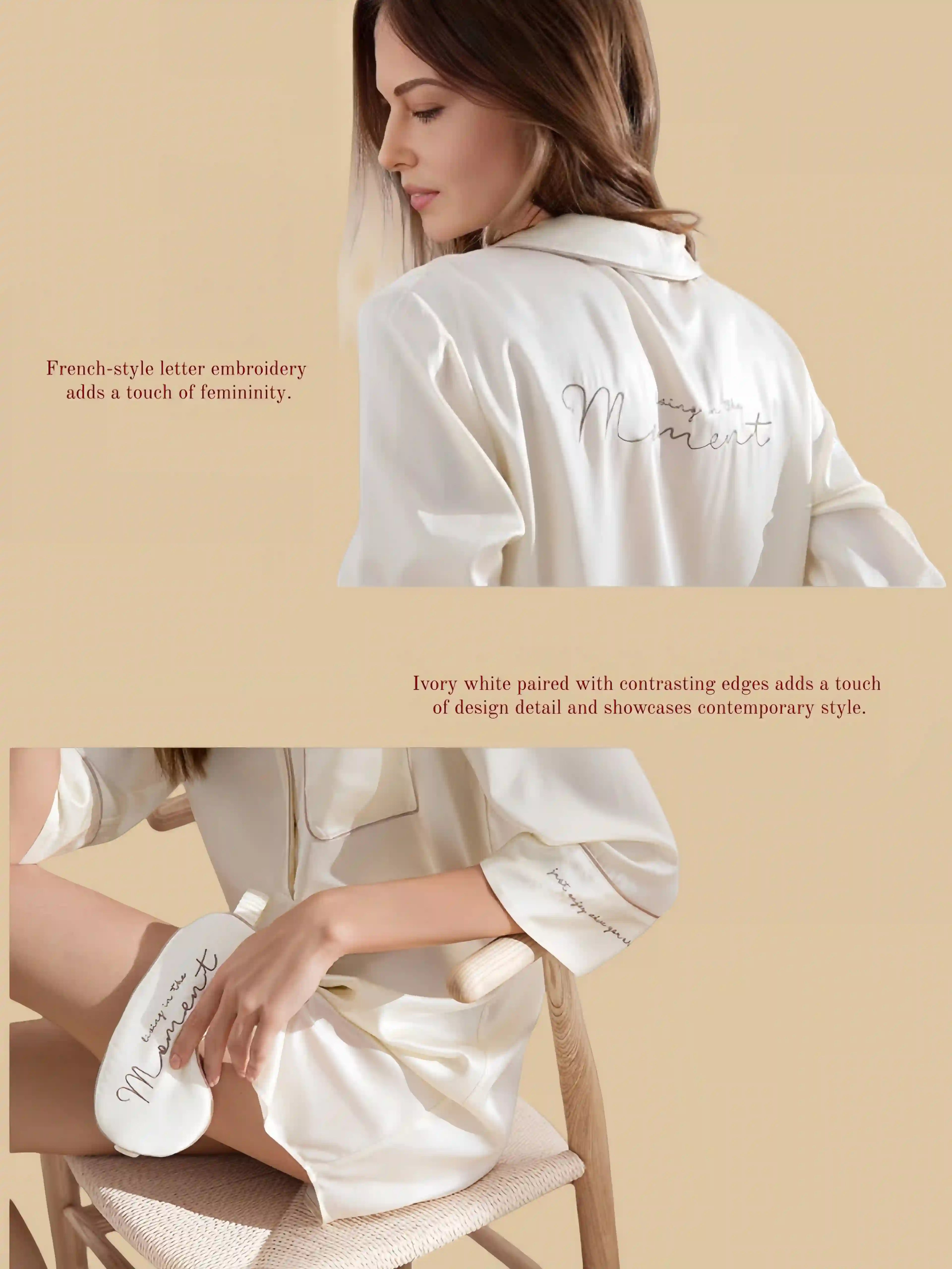 19 Momme Contrasting Color Half Sleeve Shirts - 100% Mulberry Silk Silk Nightgown And Robe Set | Silkgala